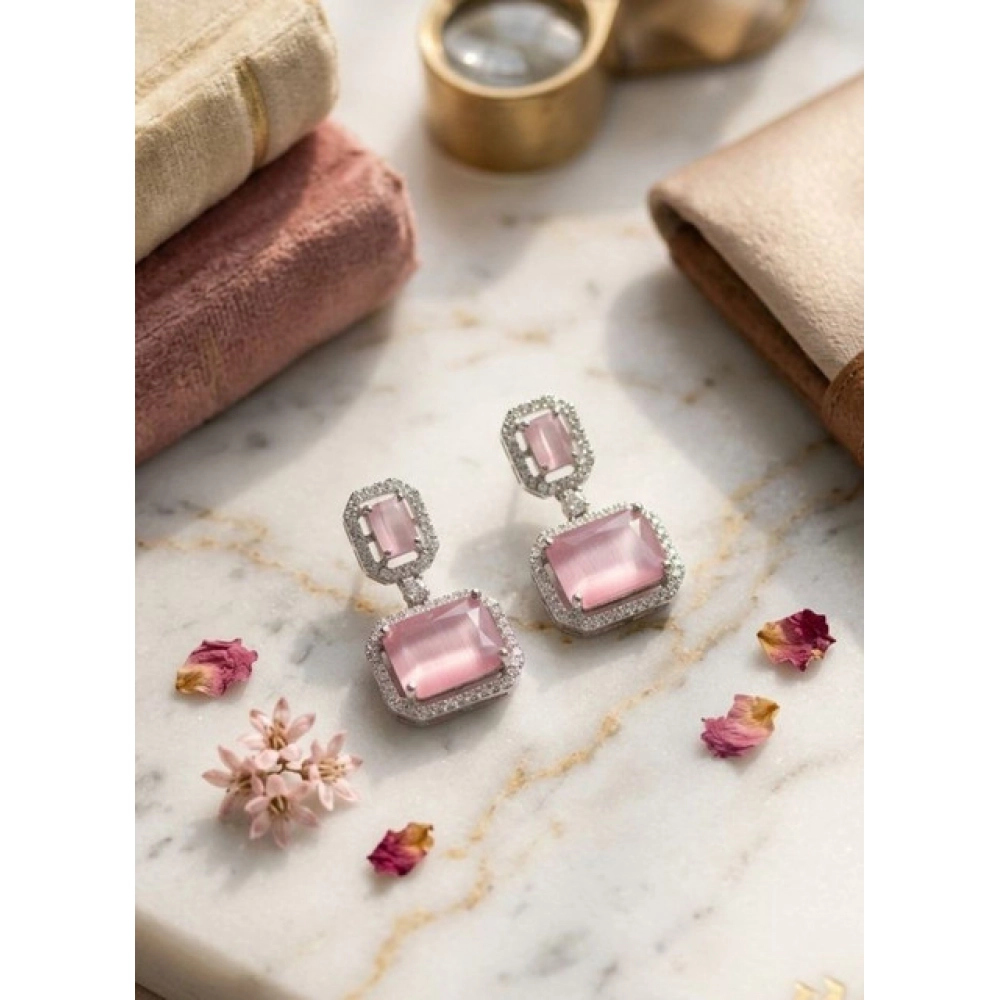 Generic Women’s Brass Silver Plated Drop Earrings (Pink)