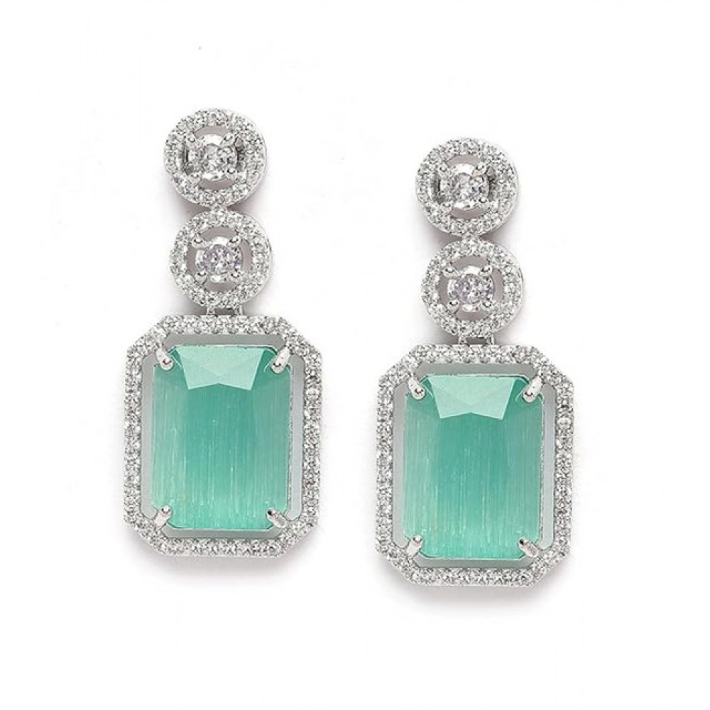 Generic Women's Brass Silver Plated Drop Earrings (Turquoise) - Image 3