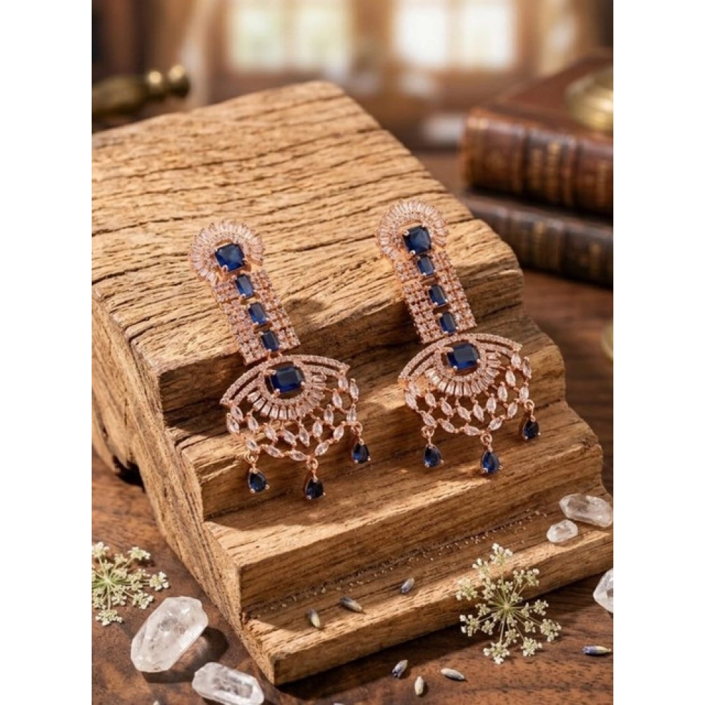 Generic Women’s Brass Silver Plated Drop Earrings (Blue)