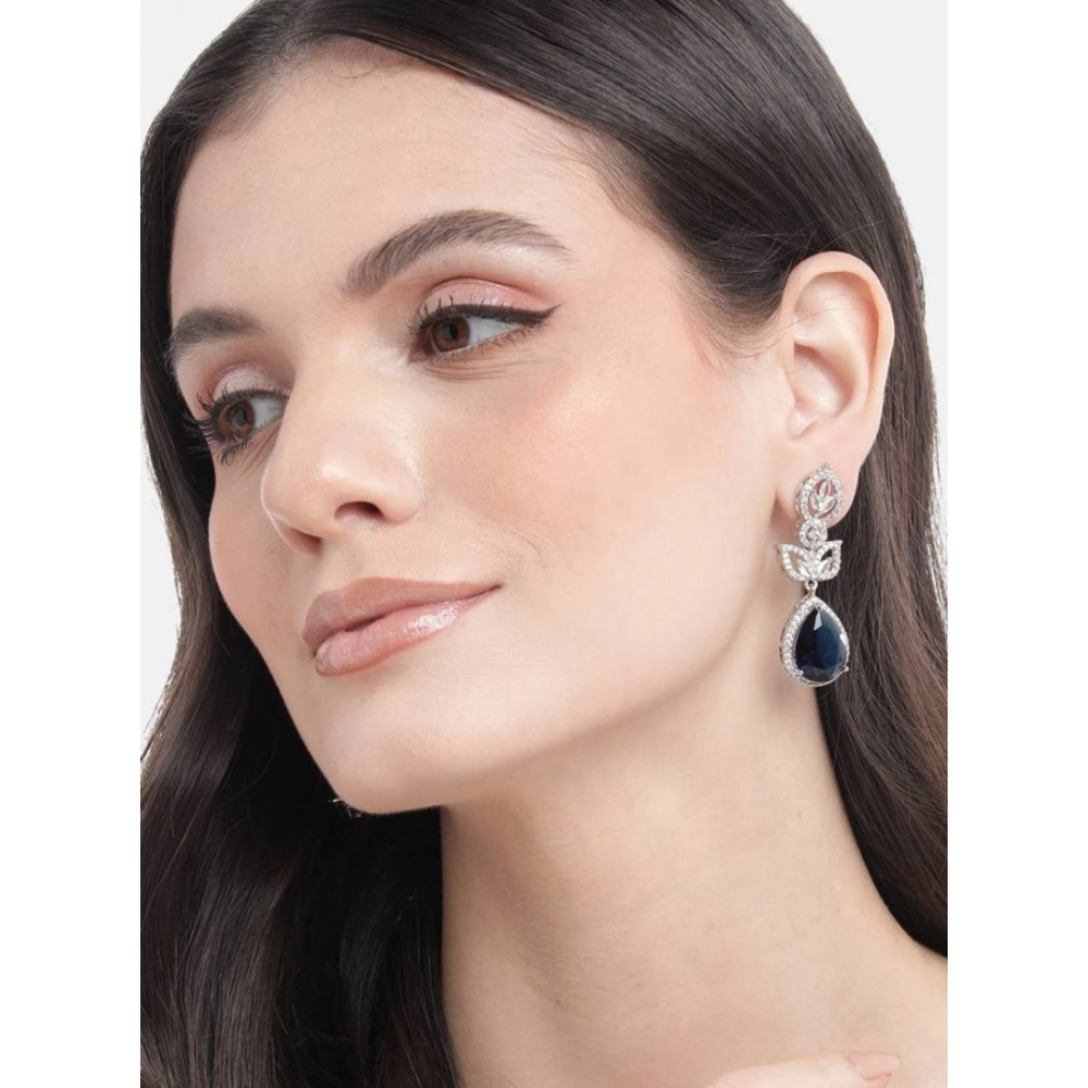 Generic Women's Brass Silver Plated Drop Earrings (Blue) - Image 3