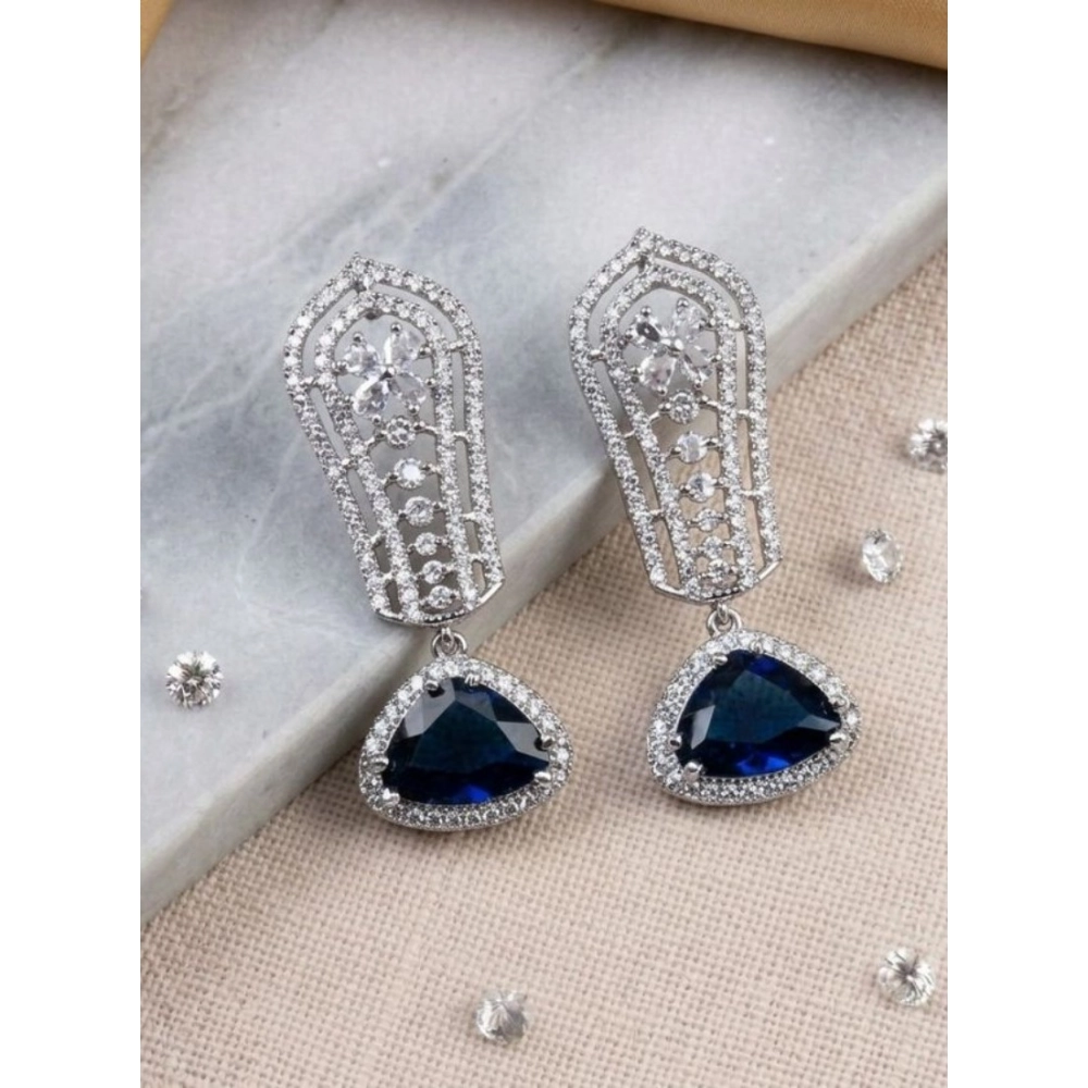 Generic Women’s Brass Silver Plated Drop Earrings (Blue)