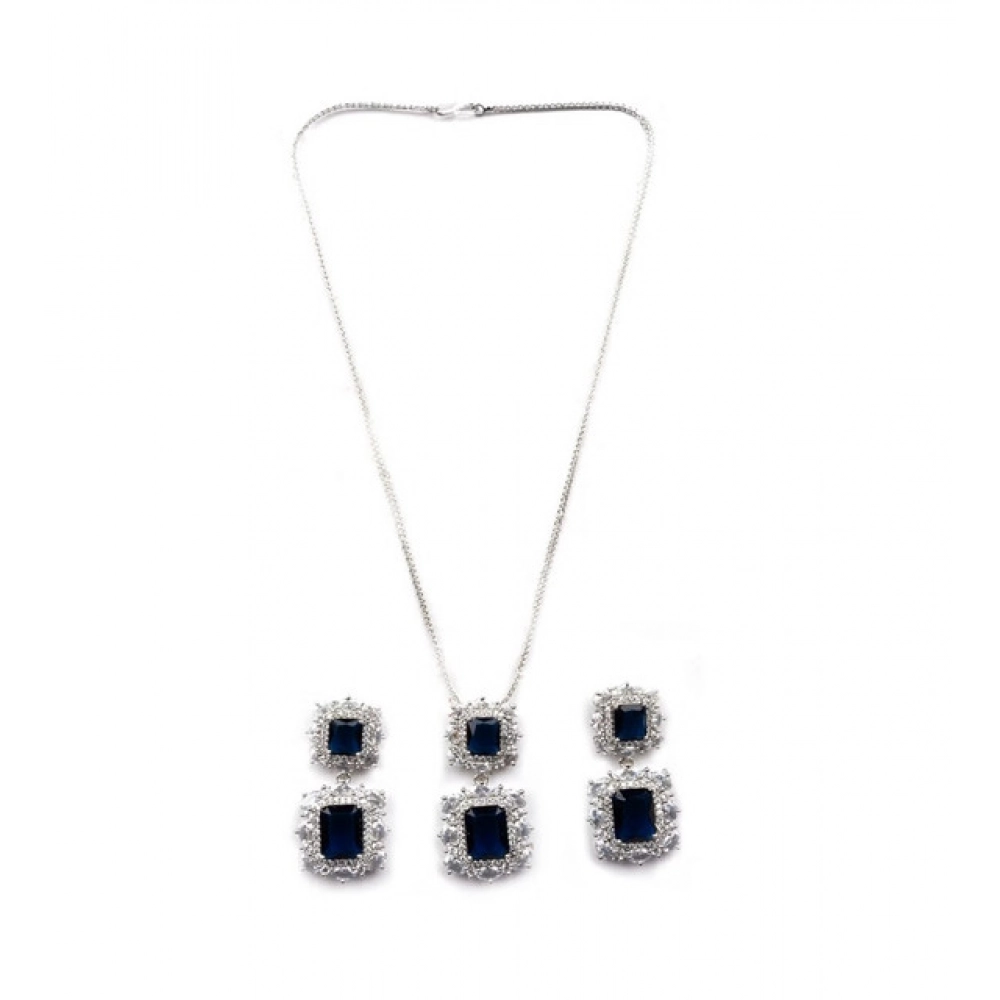 Generic Women's Brass Silver Plated Pendant Set (Blue) - Image 5