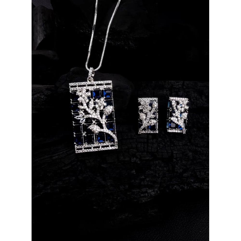 Generic Women's Brass Silver Plated Pendant Set (Blue) - Image 4