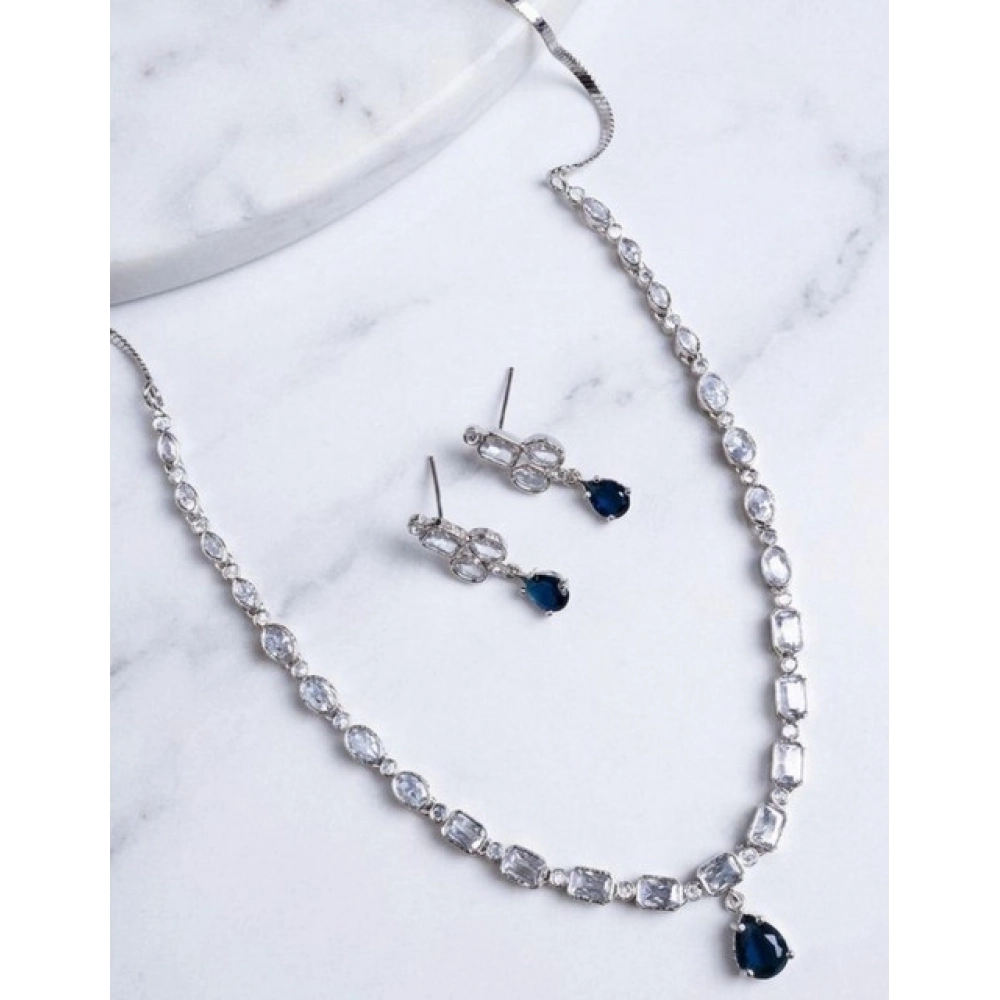 Generic Women’s Brass Silver Plated Necklace set (Blue)