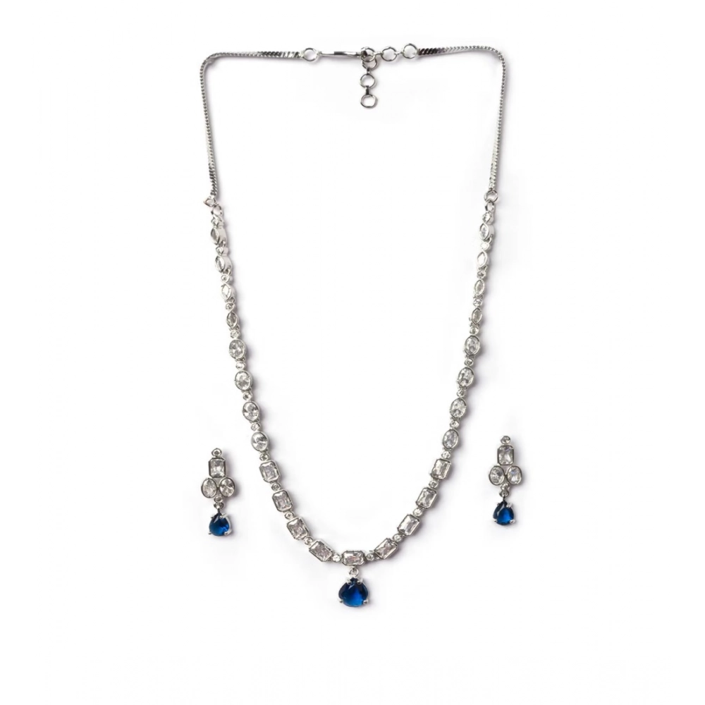 Generic Women's Brass Silver Plated Necklace set (Blue) - Image 5