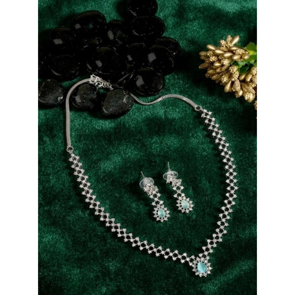 Generic Women’s Brass Silver Plated Necklace set (Turquoise)