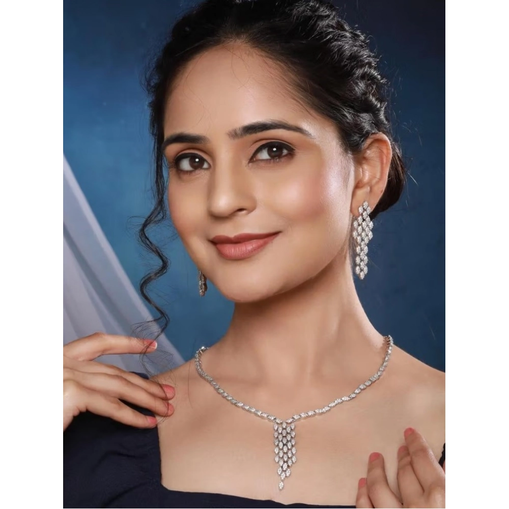 Generic Women's Brass Silver Plated Necklace set (Silver) - Image 3