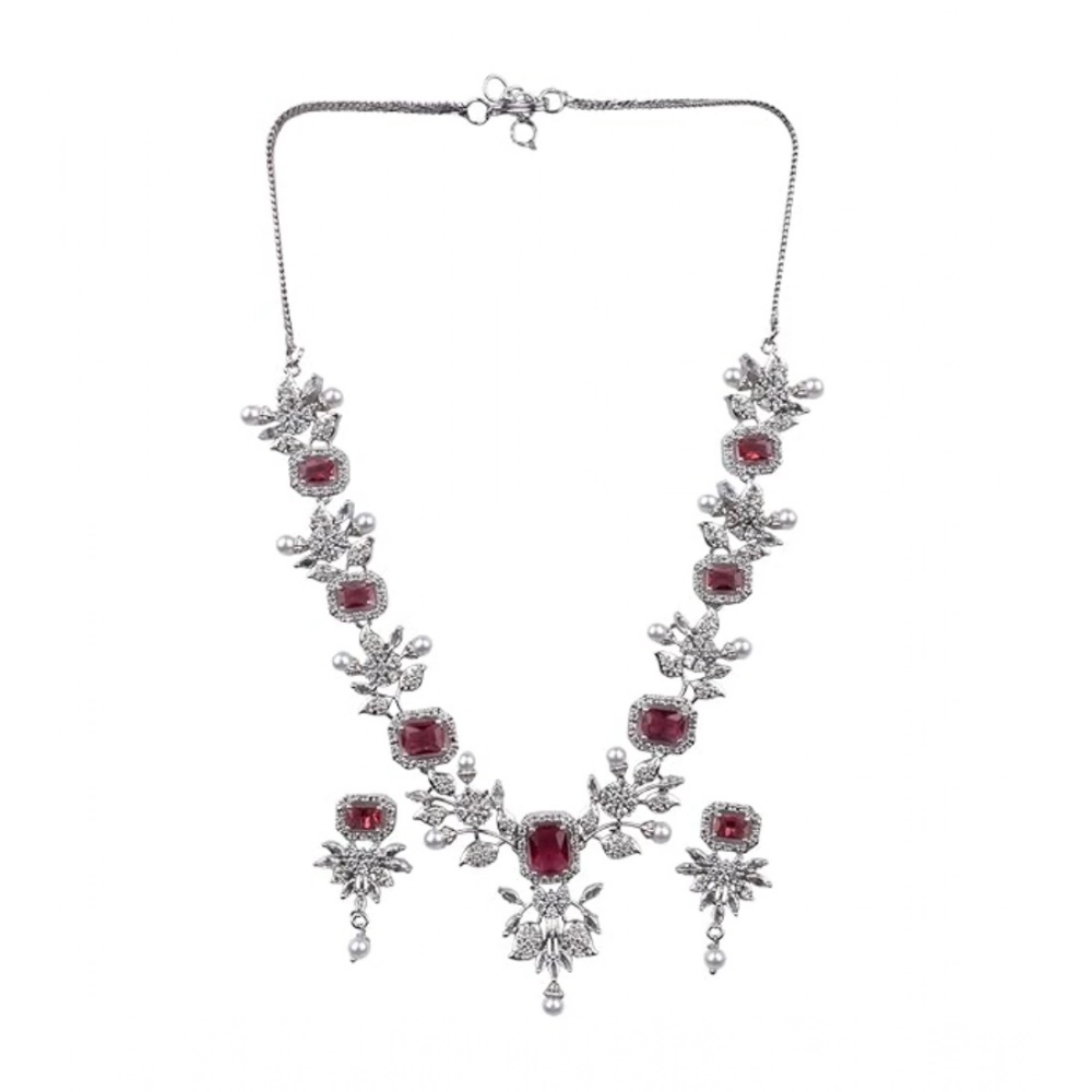 Generic Women's Brass Silver Plated Necklace set (Red) - Image 5