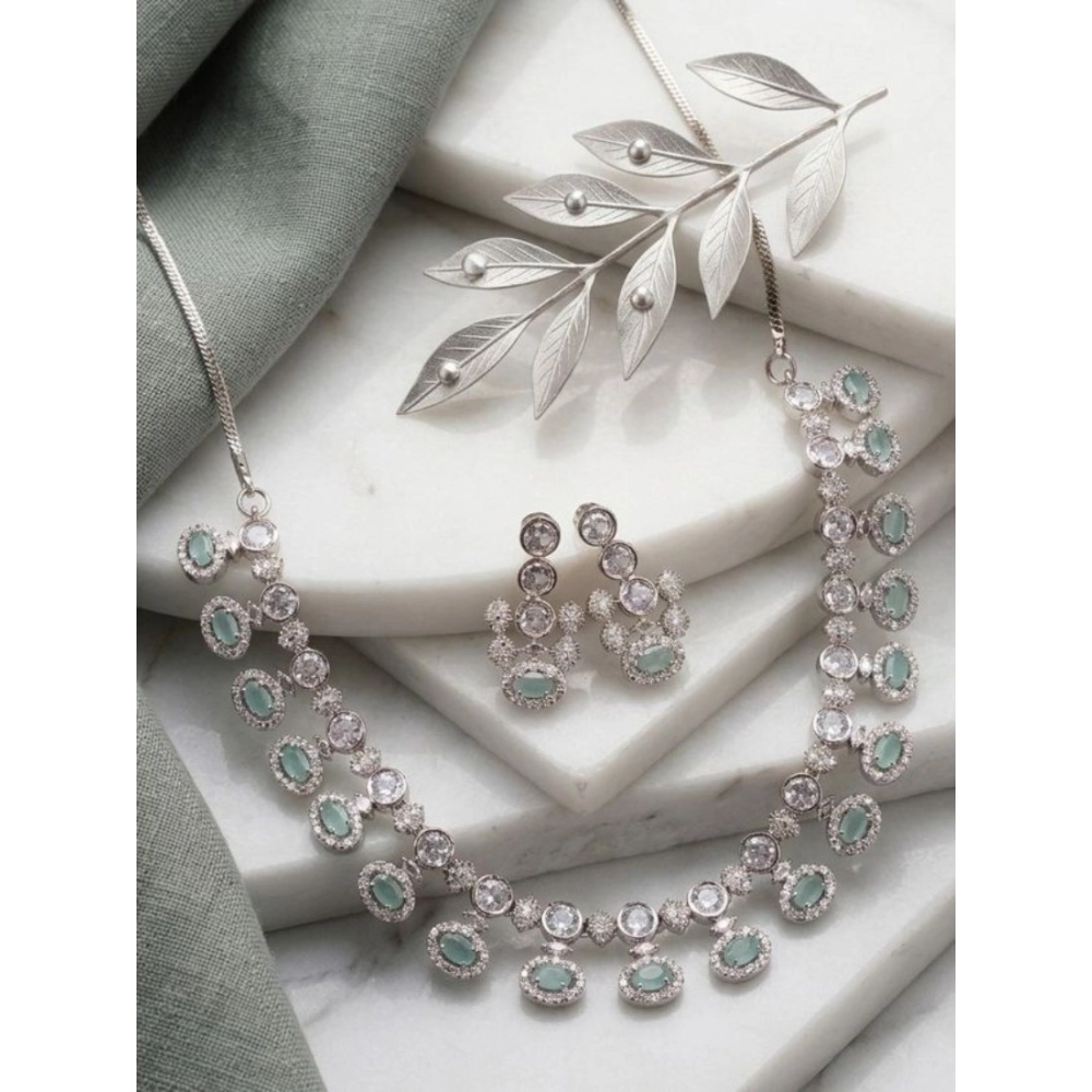 Generic Women’s Brass Silver Plated Necklace set (Turquoise)