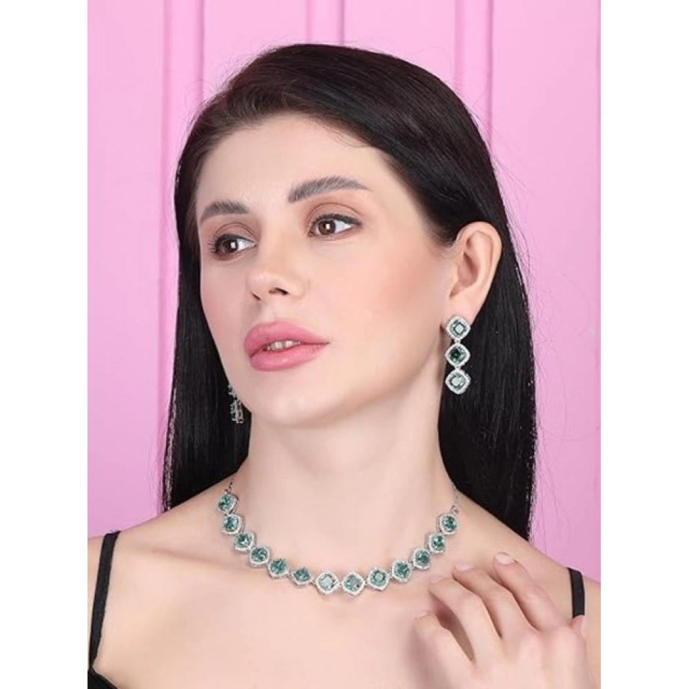 Generic Women's Brass Silver Plated Necklace set (Green) - Image 5