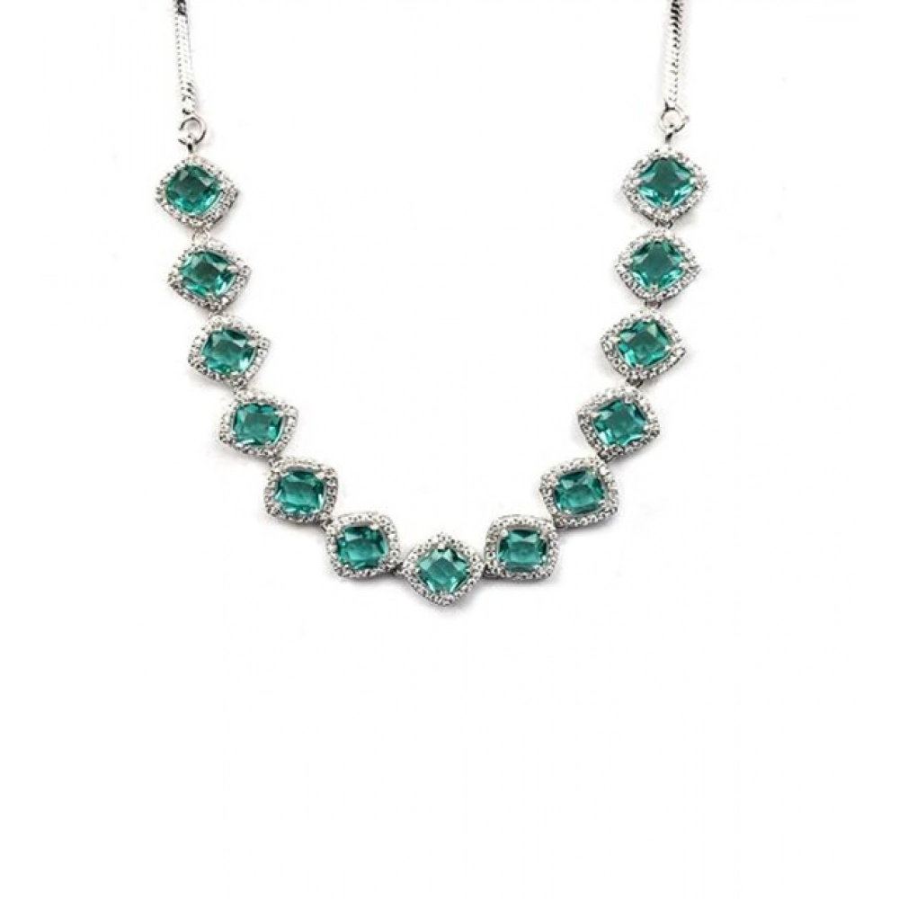 Generic Women's Brass Silver Plated Necklace set (Green) - Image 3
