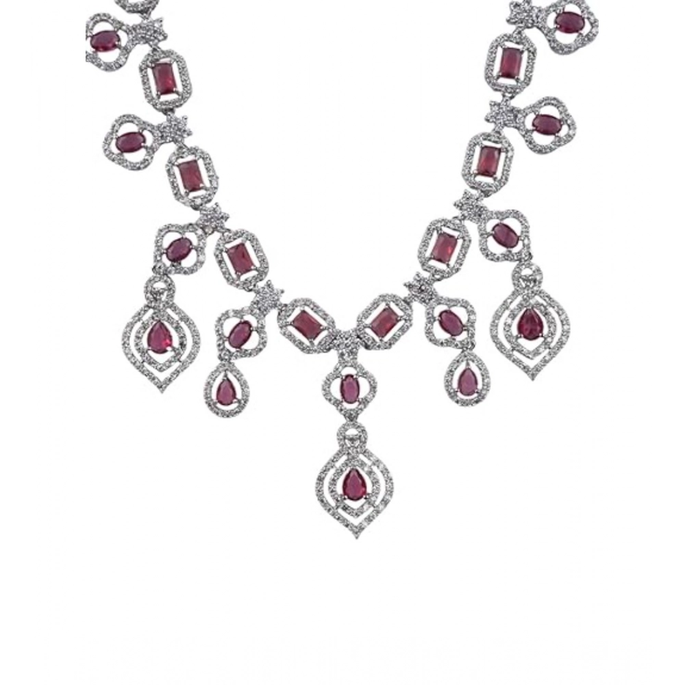 Generic Women's Brass Silver Plated Necklace set (Red) - Image 3
