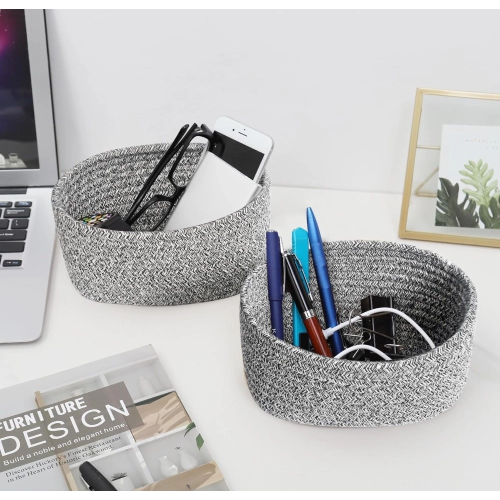 Generic Cotton 8x3 Inch Kidi Round 2 Set Bedside Organizer With Out Lid (Black) - Image 3