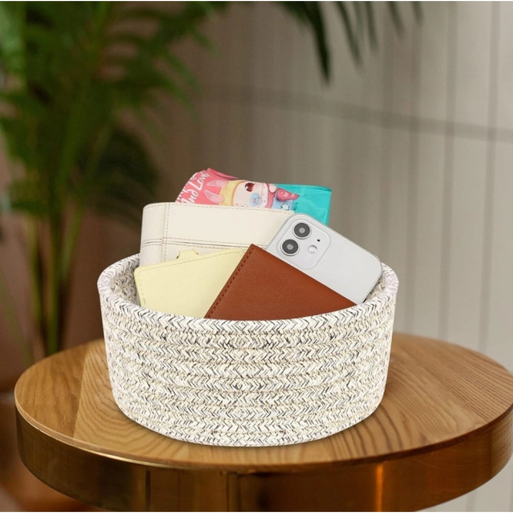 Generic Cotton 8x3 Inch Kidi Round 1 Pcs Bedside Organizer With Out Lid (Brown) - Image 4