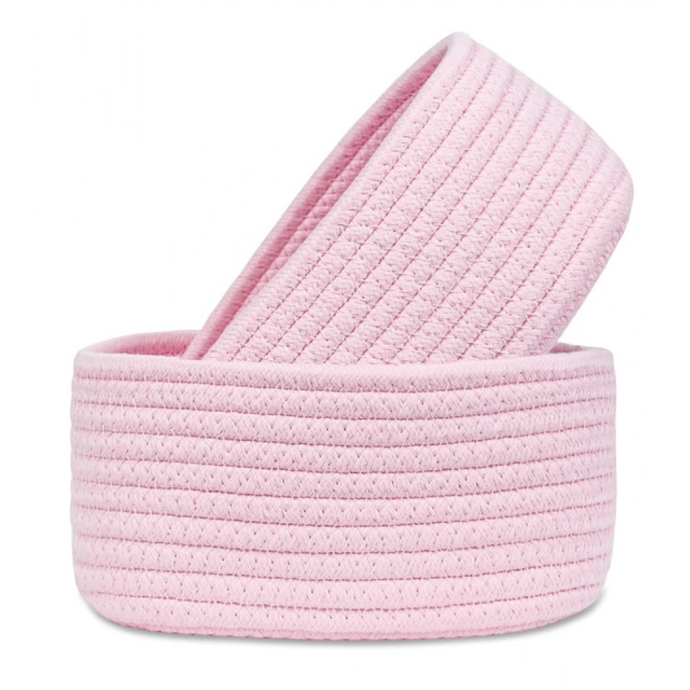 Generic Cotton 8x3 Inch Round 2 Set Bedside Organizer With Out Lid (Pink) - Image 4