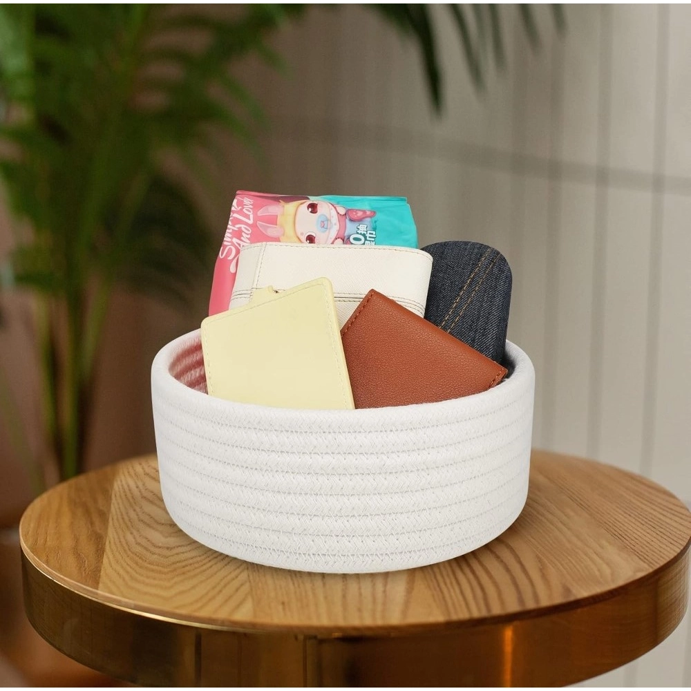 Generic Cotton 8x3 Inch Round 1 Pcs Bedside Organizer With Out Lid (White) - Image 4