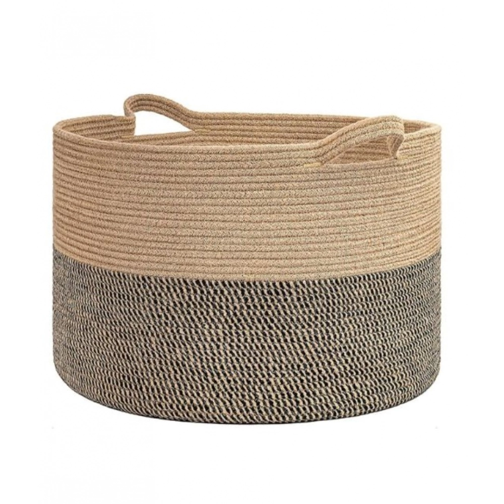 Generic Cotton Pack Of_1 16x14 Inch Storage Basket For Clothes With Out Lid (Beige-Beige-Black) - Image 4