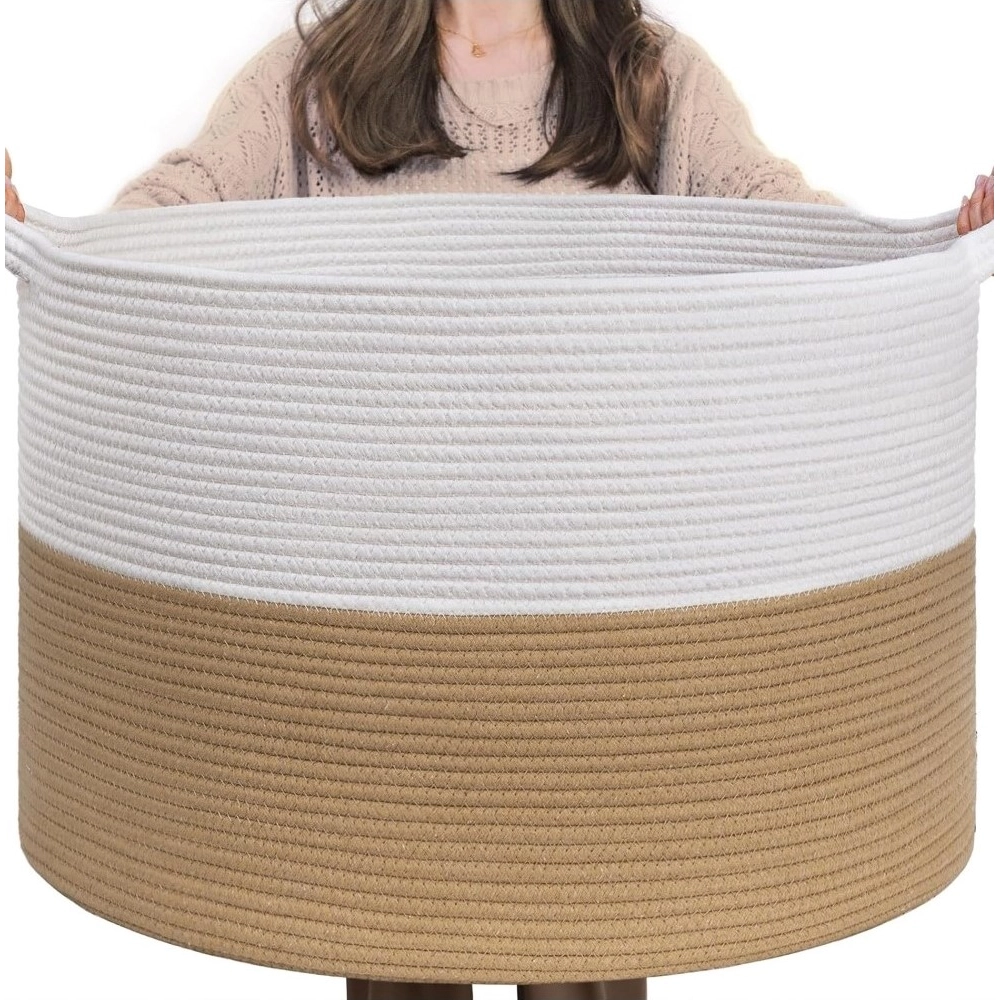 Generic Cotton Pack Of_1 16x14 Inch Storage Basket For Clothes With Out Lid (Beige-White)