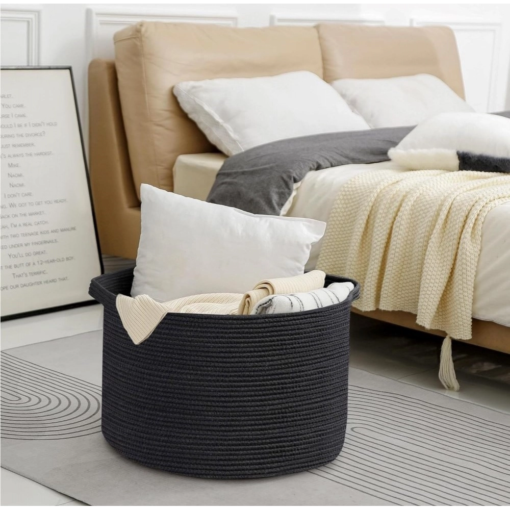 Generic Cotton Pack Of_1 14x12 Inch Storage Basket For Clothes With Out Lid (Black) - Image 3