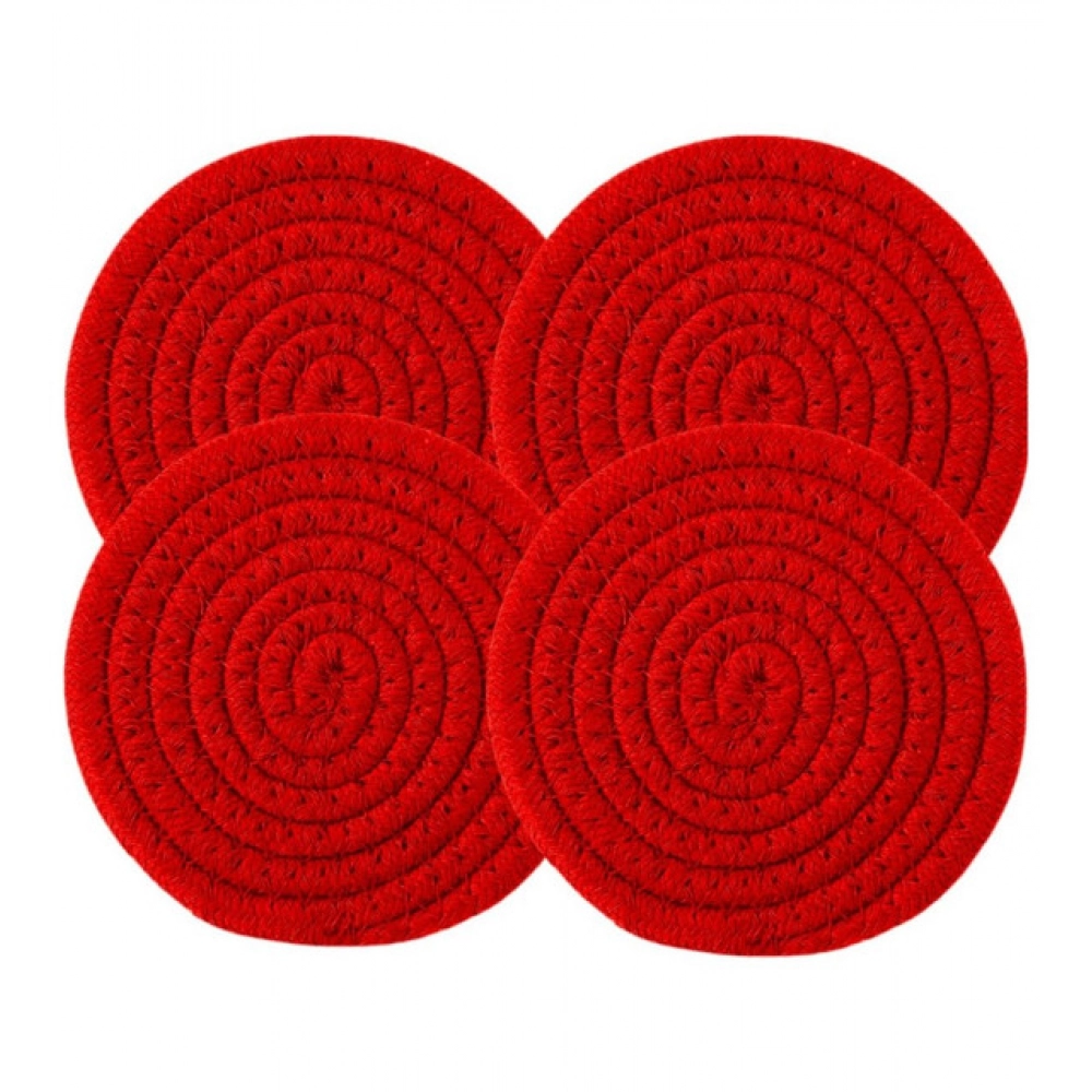 Generic Cotton Pack Of_2 Rope Drink Coasters 4 Pcs Set (Red) - Image 4
