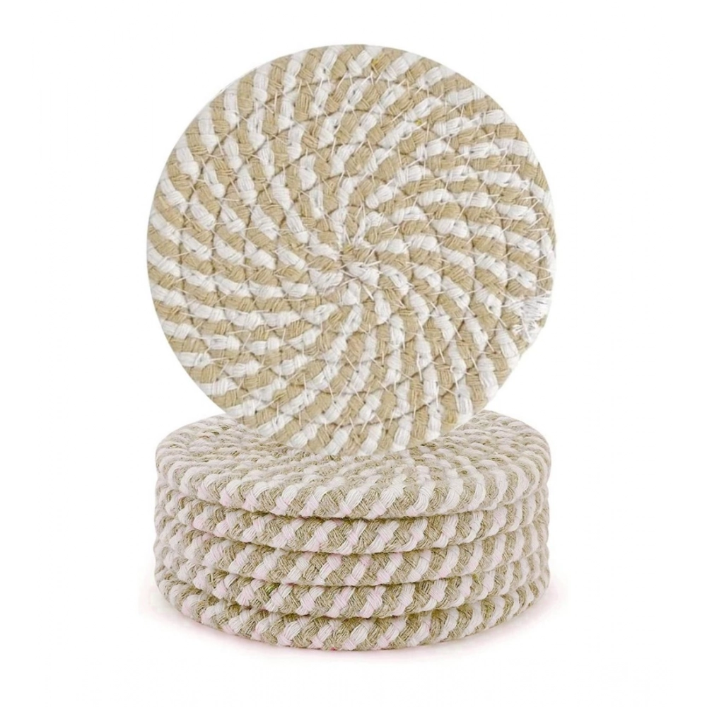 Generic Cotton Rope Drink Coasters 6 Pcs Set (Beige-White) - Image 4