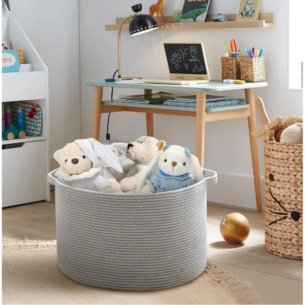 Generic Cotton Pack Of_1 14x12 Inch Storage Basket For Clothes With Out Lid (Gray) - Image 3