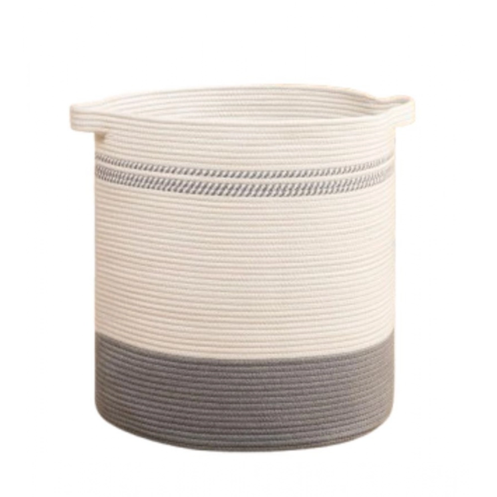Generic Cotton Pack Of_1 12x14 Inch Storage Basket For Clothes (Grey-White) - Image 3