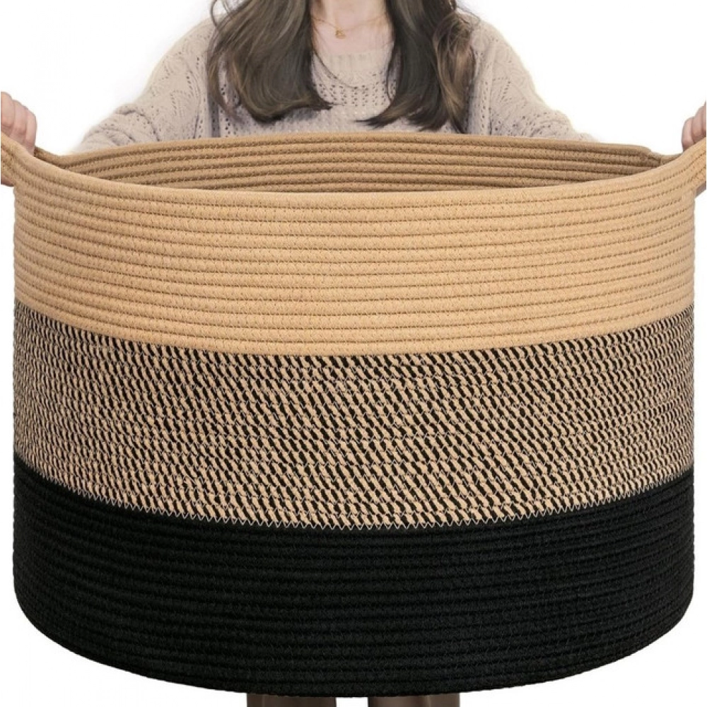 Generic Cotton Pack Of_1 Mix 16x14 Inch Storage Basket For Clothes With Out Lid (Multicolor) - Image 4