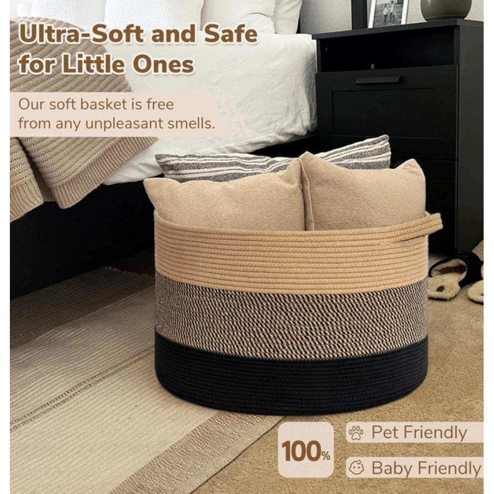 Generic Cotton Pack Of_1 Mix 16x14 Inch Storage Basket For Clothes With Out Lid (Multicolor) - Image 3