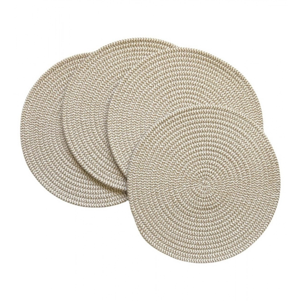 Generic Cotton Dining Table Round Placemat Mats Set of 4 (Beige-White) - Image 4