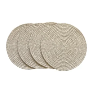 Generic Cotton Dining Table Round Placemat Mats Set of 4 (Beige-White)