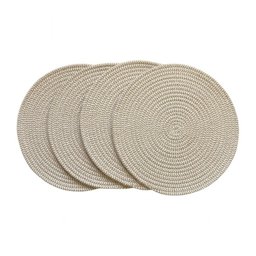 Generic Cotton Dining Table Round Placemat Mats Set of 4 (Beige-White)