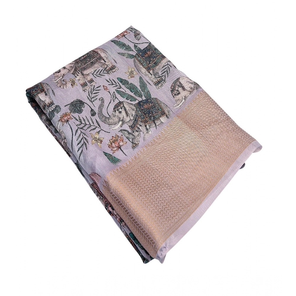 Generic Women's Cotton Silk Printed Saree With Unstitched Blouse 5.5Mtr (Grey) - Image 3