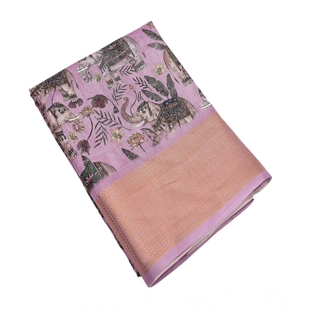 Generic Women's Cotton Silk Printed Saree With Unstitched Blouse 5.5Mtr (Pink) - Image 4