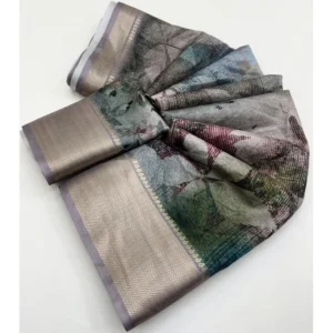 Generic Women's Cotton Silk Printed Saree With Unstitched Blouse 5.5Mtr (Multicolor)