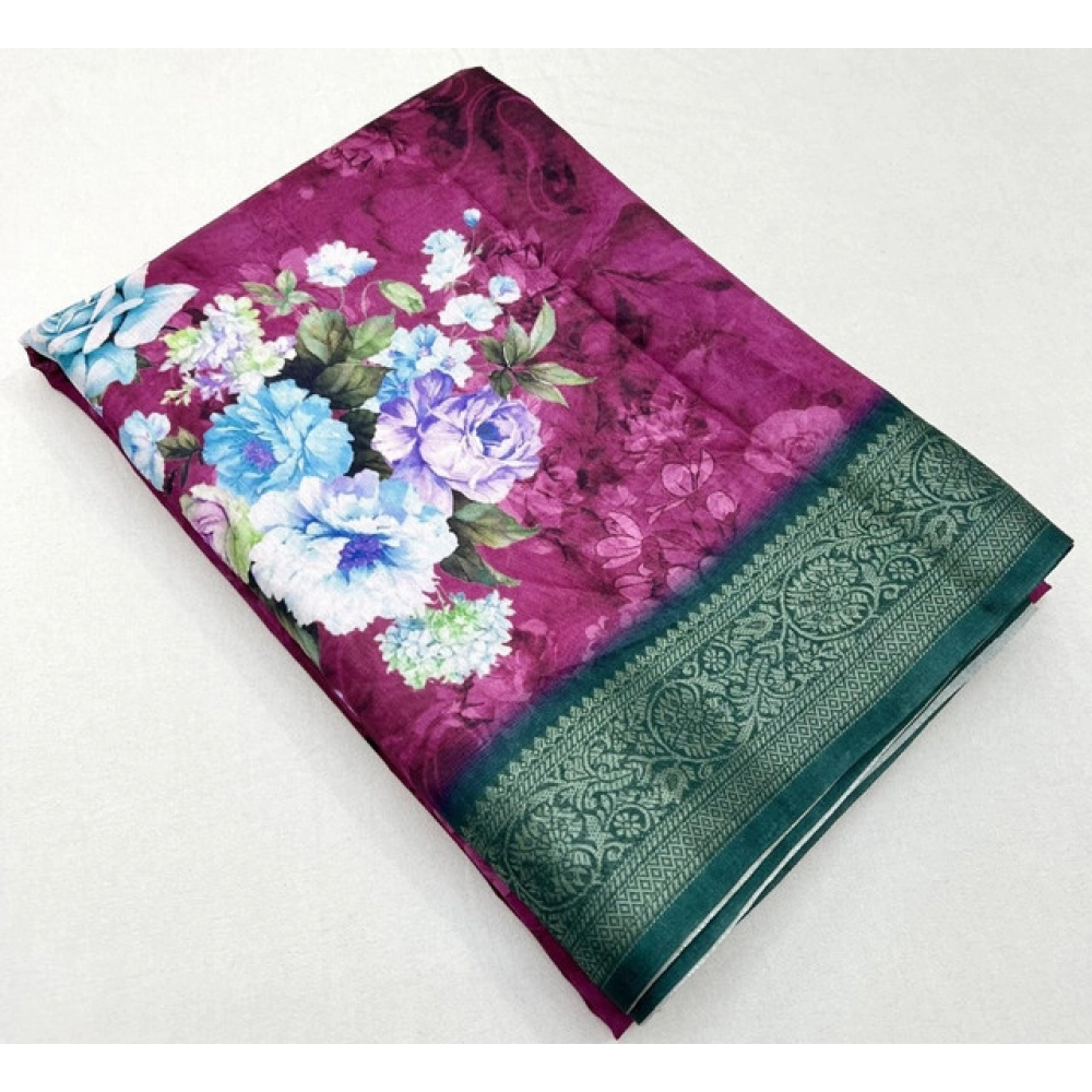 Generic Women's Cotton Blend Floral Printed Saree With Unstitched Blouse 5.5Mtr (Multicolor) - Image 5