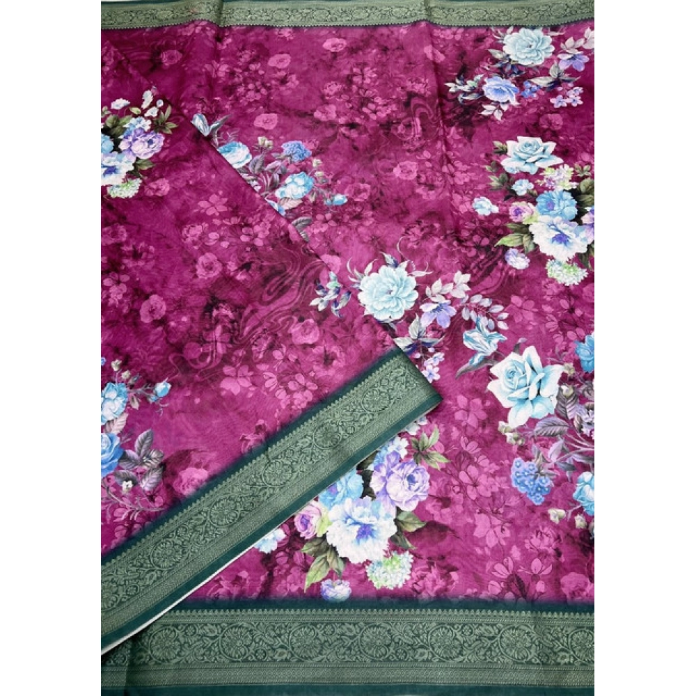 Generic Women's Cotton Blend Floral Printed Saree With Unstitched Blouse 5.5Mtr (Multicolor) - Image 4