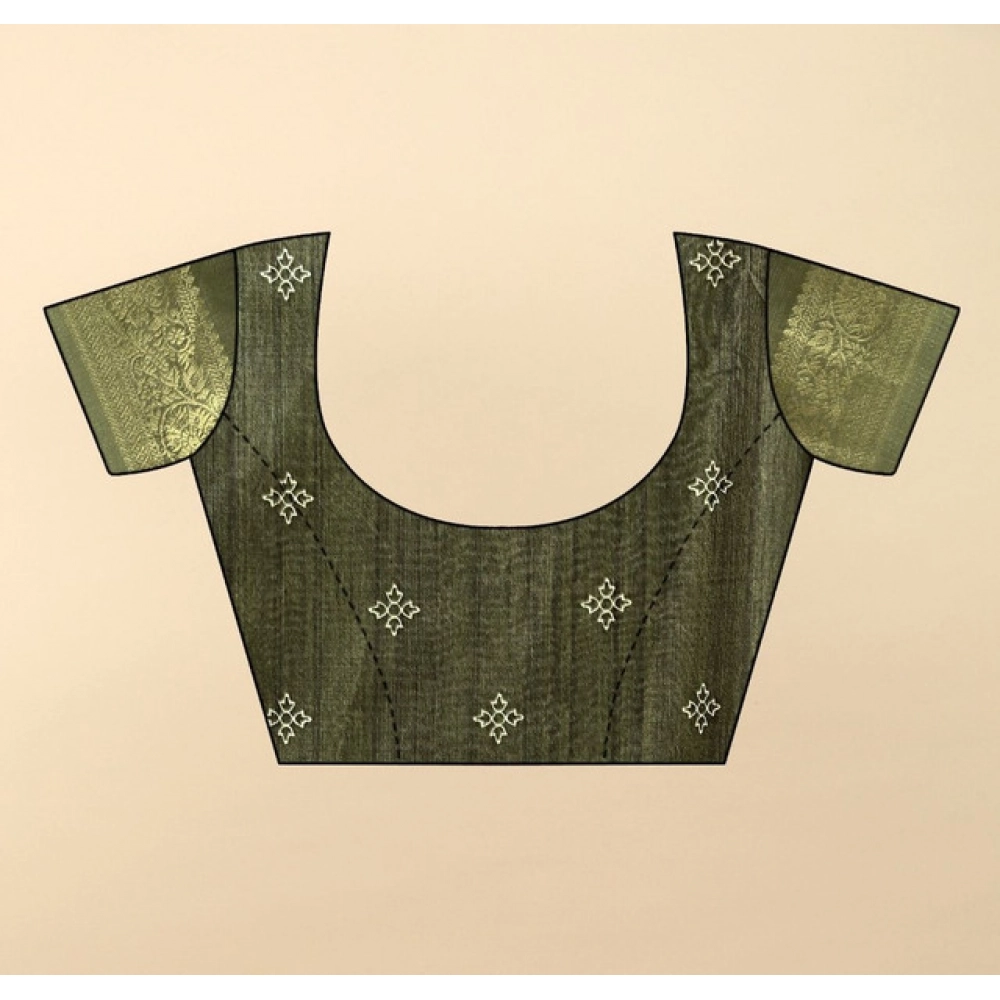 Generic Women's Cotton Blend Printed Saree With Unstitched Blouse 5.5Mtr (Green) - Image 3