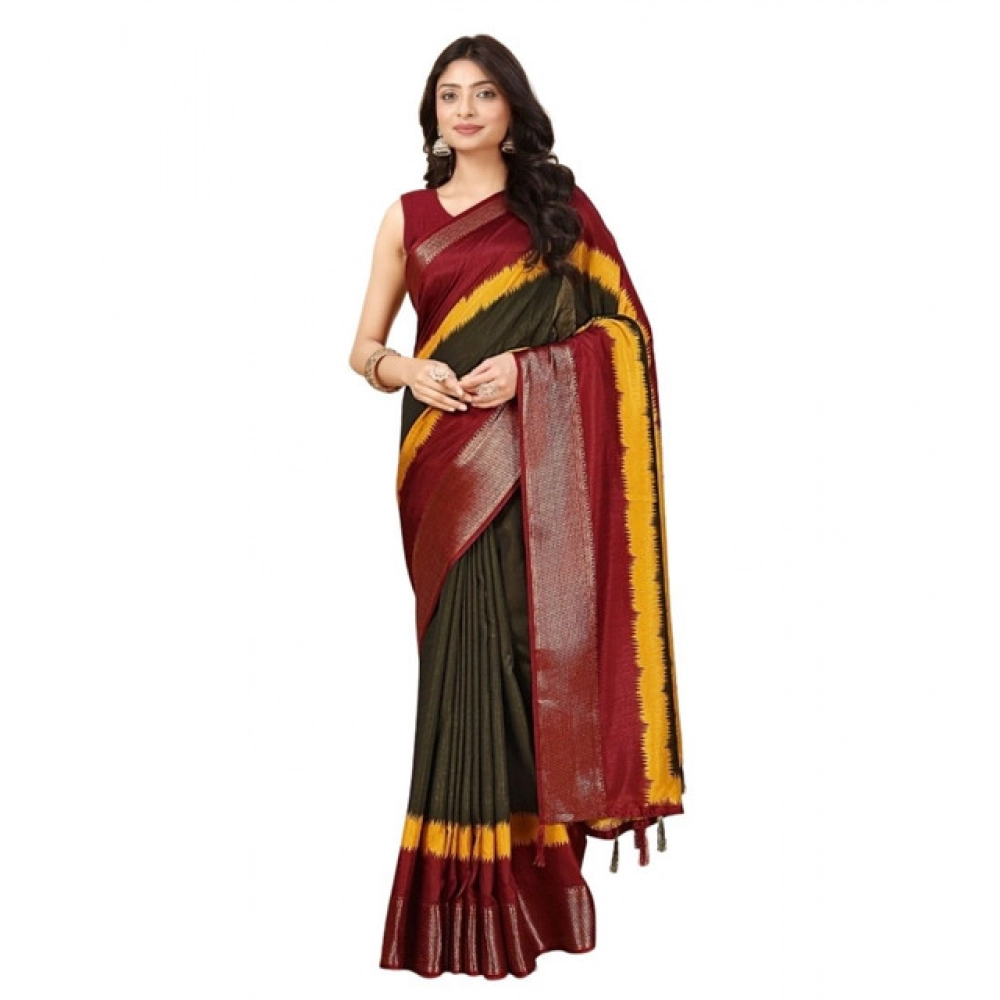 Generic Women's Cotton Silk Solid Saree With Unstitched Blouse 5.5Mtr (Multicolor) - Image 6