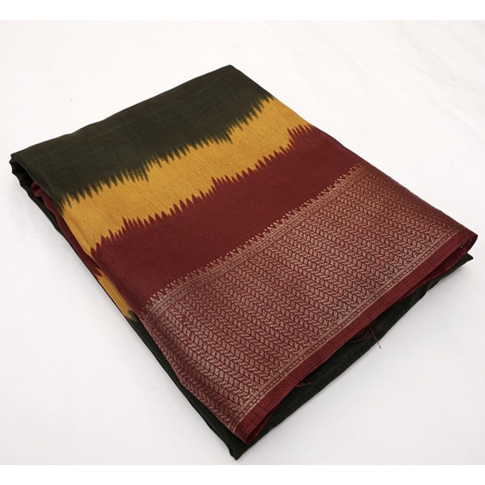 Generic Women's Cotton Silk Solid Saree With Unstitched Blouse 5.5Mtr (Multicolor) - Image 5
