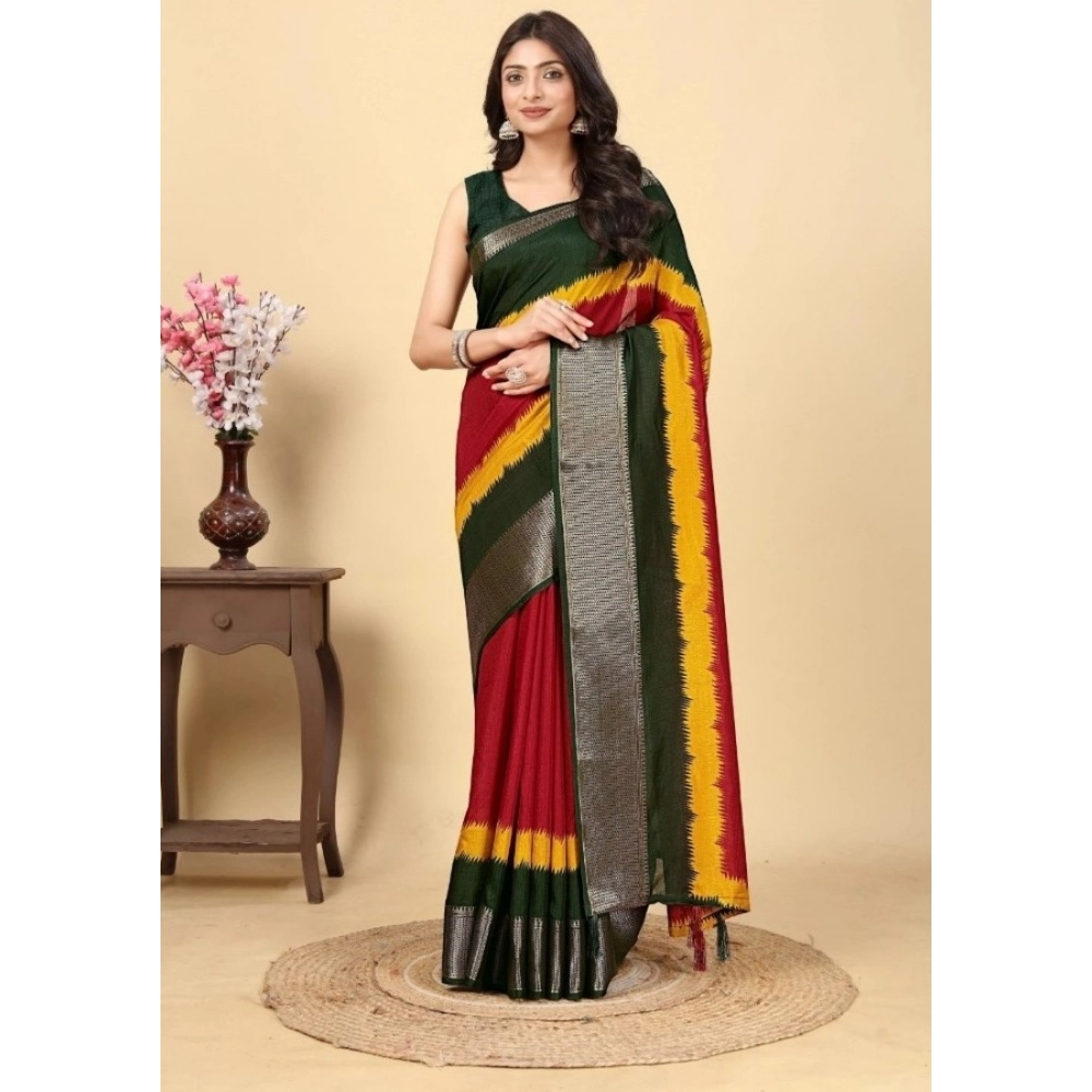 Generic Women’s Cotton Silk Solid Saree With Unstitched Blouse 5.5Mtr (Multicolor)