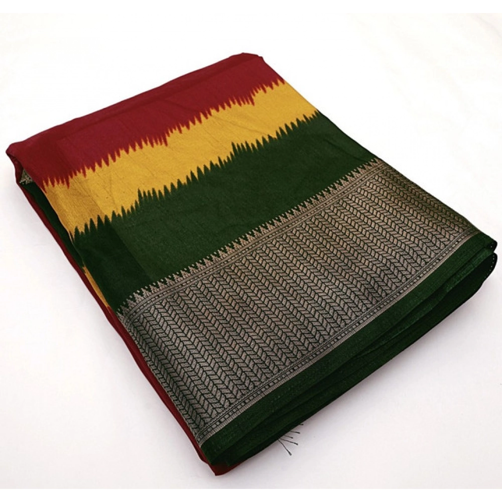 Generic Women's Cotton Silk Solid Saree With Unstitched Blouse 5.5Mtr (Multicolor) - Image 5