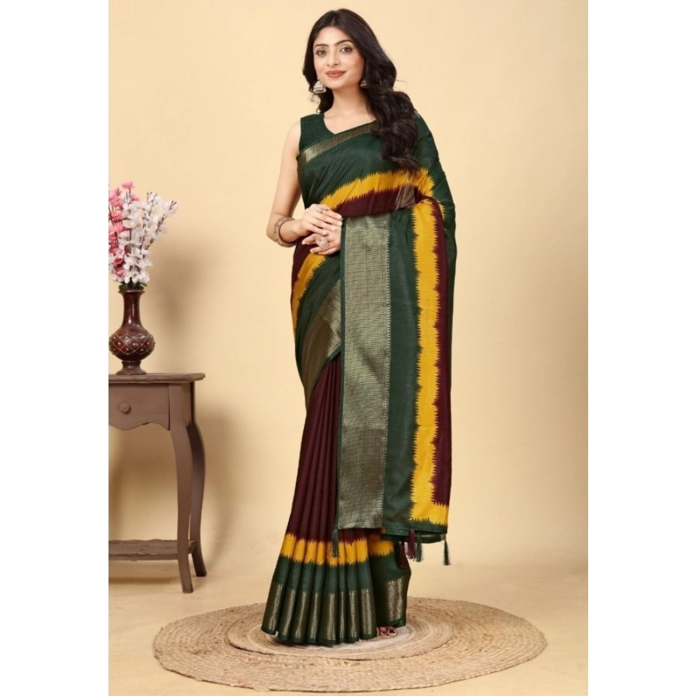 Generic Women’s Cotton Silk Solid Saree With Unstitched Blouse 5.5Mtr (Multicolor)