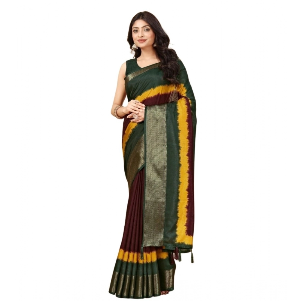 Generic Women's Cotton Silk Solid Saree With Unstitched Blouse 5.5Mtr (Multicolor) - Image 6