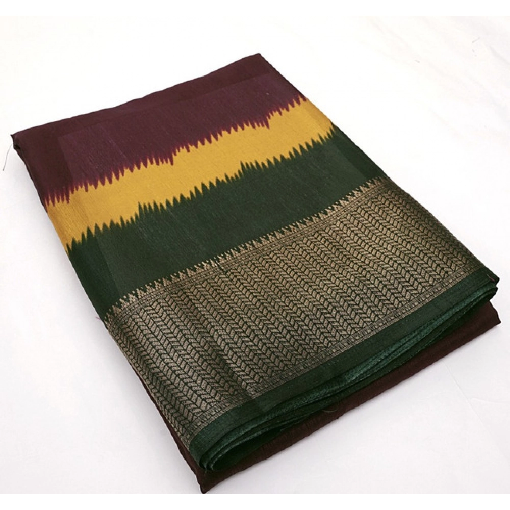 Generic Women's Cotton Silk Solid Saree With Unstitched Blouse 5.5Mtr (Multicolor) - Image 5
