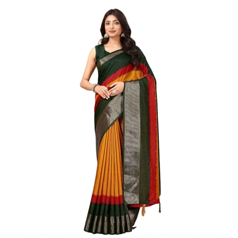 Generic Women's Cotton Silk Solid Saree With Unstitched Blouse 5.5Mtr (Multicolor) - Image 6