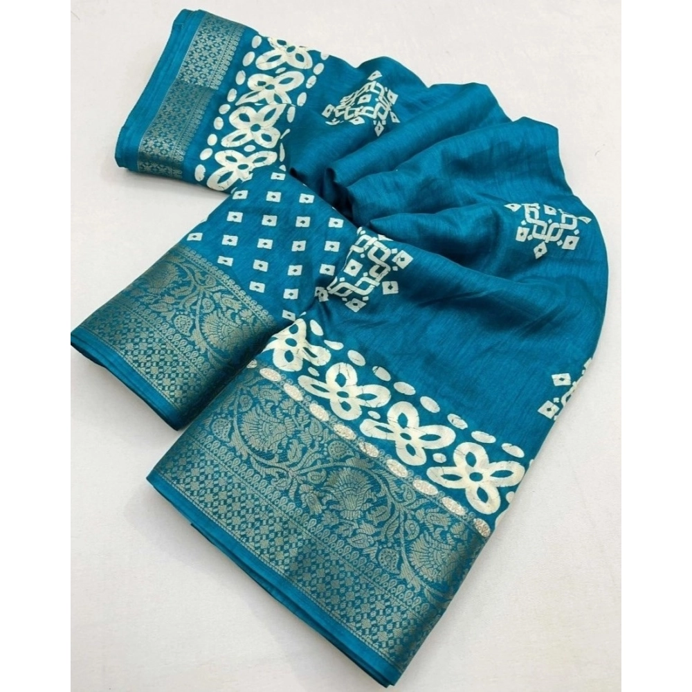Generic Women’s Cotton Silk Printed Saree With Unstitched Blouse 5.5Mtr (Rama)