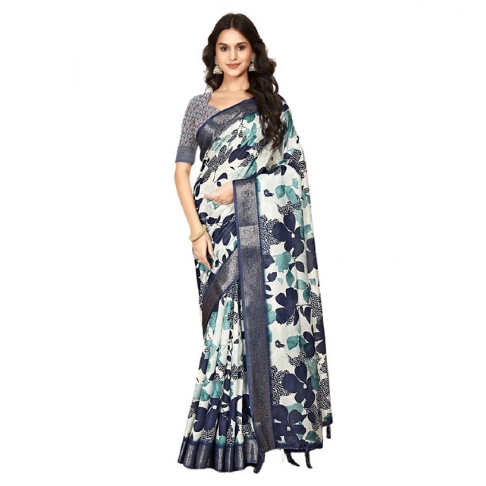 Generic Women's Cotton Silk Floral Printed Saree With Unstitched Blouse 5.5Mtr (Multicolor) - Image 6