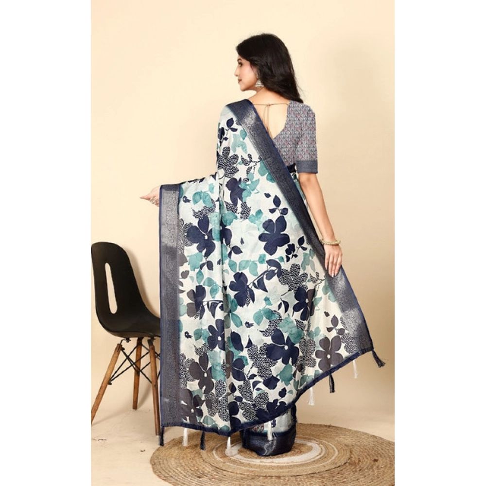 Generic Women's Cotton Silk Floral Printed Saree With Unstitched Blouse 5.5Mtr (Multicolor) - Image 5