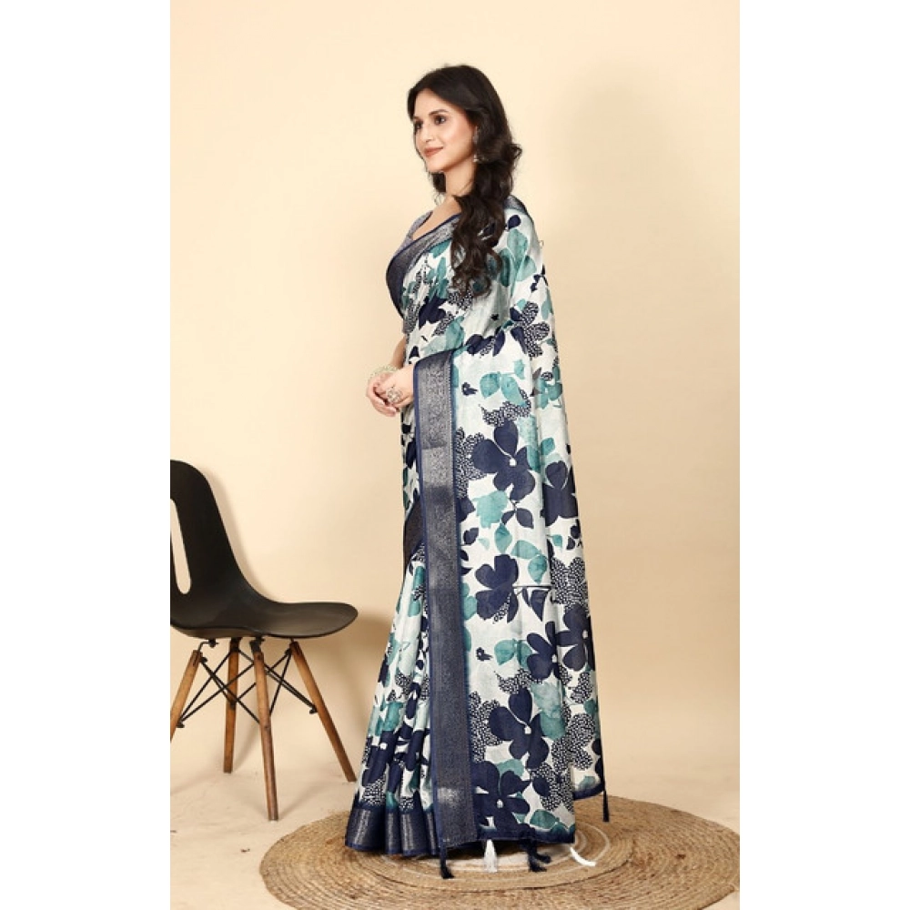 Generic Women's Cotton Silk Floral Printed Saree With Unstitched Blouse 5.5Mtr (Multicolor) - Image 4